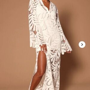 Fashion Nova White Lace Long Sleeve Dress